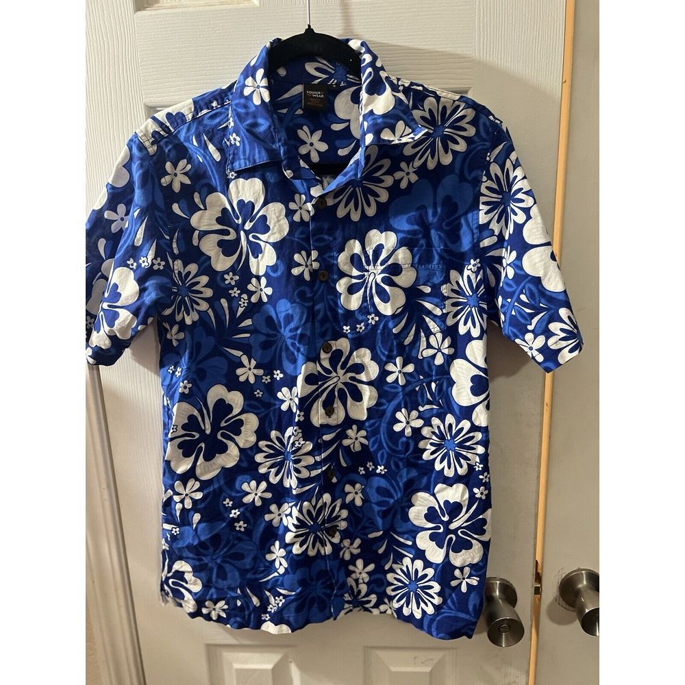 Squish Wear Short Sleeve Aloha Hawaiian Button‎ Front Shirt Men's Small Blue
